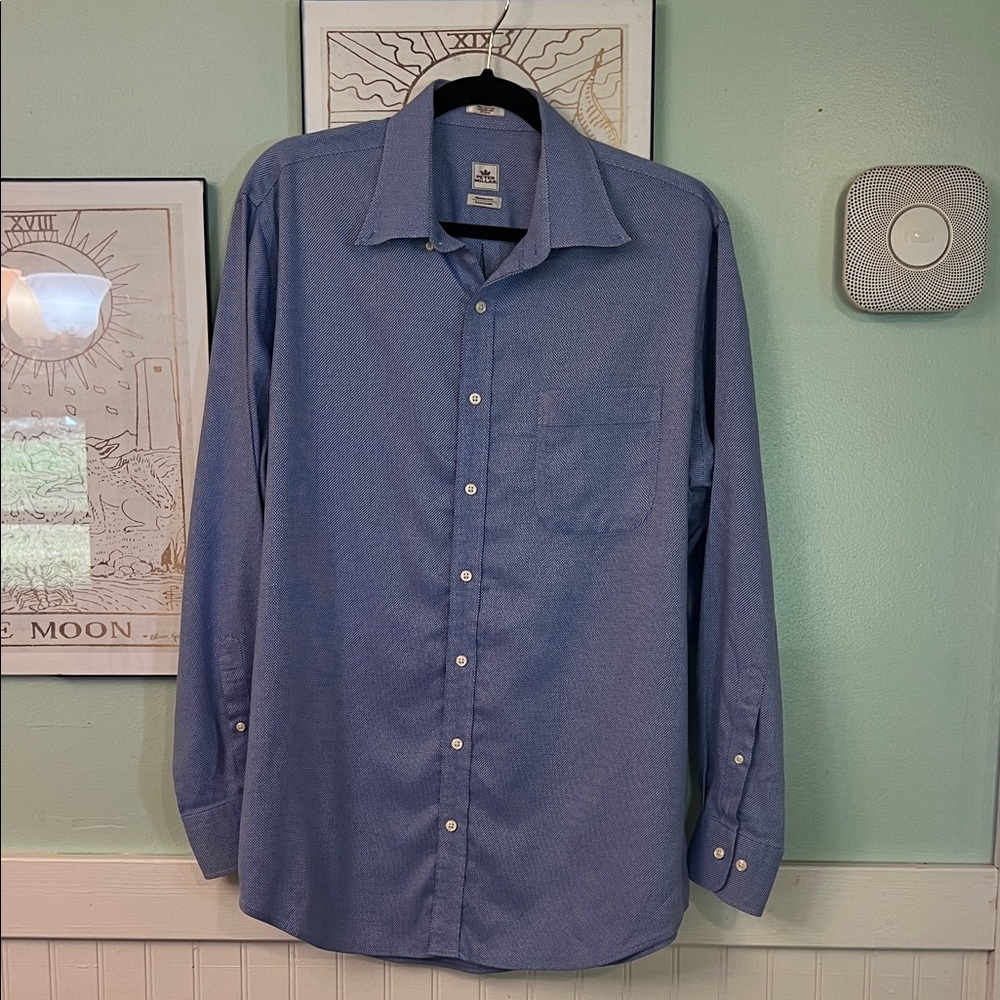 Peter Millar 100% cotton hand luxe gingham Mens Blue Button-Up Shirt size Large